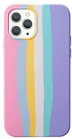 Yesunktt for iPhone 15 Pro Max Cute Bright Rainbow Stripe Liquid Silicone Phone Case, All-Inclusive Phone Protection, for Girls, Women, Men,Men, Men,Pink