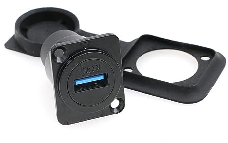 SZRMCC USB 3.0 Panel Mount Connector USB Female Socket Waterproof Round Cable Coupler Pass Through Connector Extension Adapter with Dust Cap (Square 1pcs, Black)