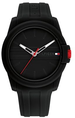Tommy Hilfiger - Montre décontractée à Quartz 3H - Montre de Sport en Silicone pour Homme, étanche jusqu'à 5 ATM/50 mètres, Mode Premium pour Un Usage Quotidien, 44 mm, Noir - Montre