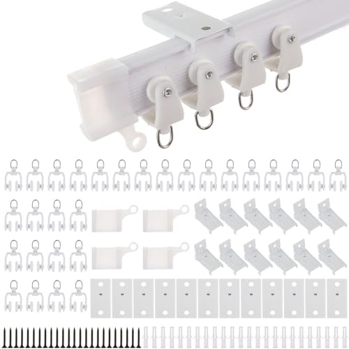 LOLYSIC 4m / 13ft Biegbare Vorhangstange für Erkerfenster, flexible PVC-Deckenvorhangschiene, Wand- oder Deckenmontage, Vorhangschienen und Beschläge für lange gebogene Erkerfenster, gerades Fenster,