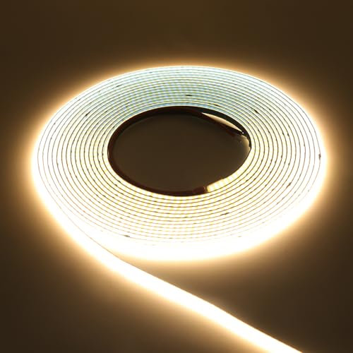KISUFU COB LED Strip 12 V, Flexible LED Strip 384 LEDs/m, Indoor IP65 Waterproof COB LED Strip Fairy Lights for Home Cabinet Bedroom TV Mirror DIY Lighting