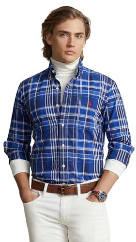 POLO RALPH LAUREN Men's Classic Fit Plaid Oxford Long Sleeve Shirt, Blue Multi, XXL