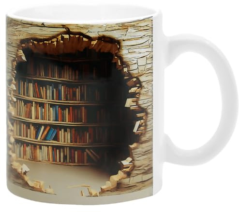 3D-Bücherregal-Tasse, 3D-Bücherregal-Kaffeetasse, 3D-Bücherregal-Loch-Becher, kreatives Raum-Design, Mehrzweck-Keramikbecher, Bibliotheksregal-Becher, Buchliebhaber-Kaffeetasse, Geschenk für Leser (B)