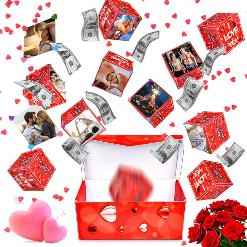 xinrongda Explodierende Konfetti Geschenkbox, Pop Up DIY Geschenkbox, Geschenke Geburtstag, Geschenk zur Geburt Mädchen, Jahrestag Geschenk für Ihn Männer, Freunde, Familie