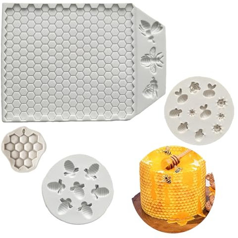 Bustlwor Bienenwabe Schokoladenformen, Wabe Silikonform, handgemachtes Heimwerken, zum Backen von Süßigkeiten, Nüssen und Gelee-Kuchenformen(4 Packung | Grau)