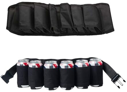 Portable Trinker Bier Soda kann Gürtelhalter 6 Getränke für Camping Wandern Outdoor Party (Schwarz)