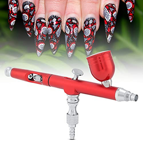 Dual Action Gravity Feed Airbrush Gun Set, 0.3mm Spray Art Paint Tattoo Nail Tool Kit, Profesional Enhancements Barber Spray Gun for Painting Fine Nail Art Tattoo Cake Decorating Hobbies (Red)