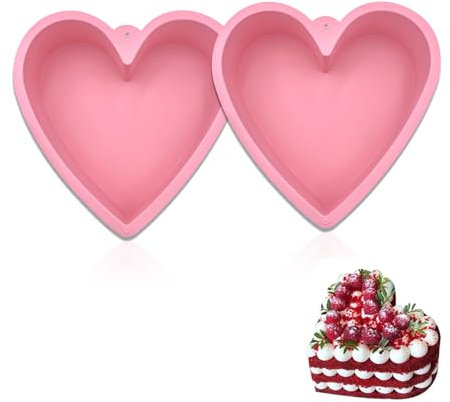 UEPOA Backform Herz, 2 Stück 10 Zoll Silikon Kuchenform Herz Herzbackform Silikonform Kuchen Schokoladenform für DIY Kuchen Desserts Süßigkeiten Pudding Antihaft Backgeschirr (Rosa)