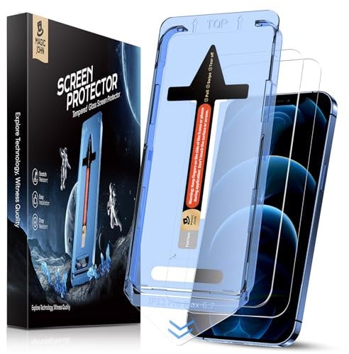 MAGIC JOHN 2 Pack for iPhone 12 Pro Max 6.7 inch Tempered Glass Screen Protector, Auto Dust-Elimination Installation, Bubble Free, HD Clear, Easy Installation