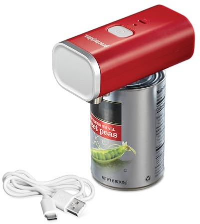 Proctor Silex Ouvre-boîte électrique automatique, fonctionnement sans fil mains libres et rechargeable par USB, auto-alignant, coupe lisse au toucher, compact et facile à ranger, rouge