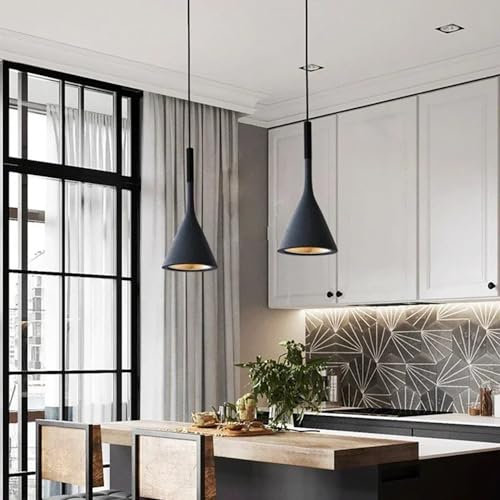2 Paquetes De Luz Colgante De Cono Negro De Granja, Iluminación Colgante De Isla De Cocina Industrial Pequeña, Lámpara Colgante De Techo De Granero De Mediados De Siglo,Mini Lámpara Colgante Ajustable