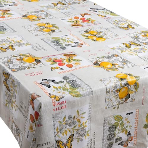 Cofan Rouleau de Nappe Toile Cirée Imperméable avec Motif Citrons et Papillons, Dimensions 1,40 x 25 m
