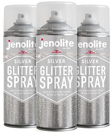 JENOLITE Glitzerspray Farbe | Silberglitzer in klarem Versiegelungslack | 3x400ml | Klarlack mit feinem Glitzer | Mehrflächenanwendung | Ideal für Bilderrahmen, Spiegel, Ornamente & Bastelprojekte