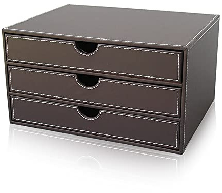 Guoyoocc Büro Schreibtisch Organizer,Leder Briefablagen,3 Schubladen,A4 Ablagebox Schubladenbox,Ablagesystem für den Schreibtisch Dokumentenablage,Schreibtisch Aufbewahrungsbox für Schreibwaren