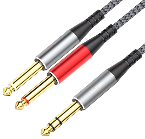 Tisino Klinkenkabel 6,35mm TRS auf 6,35mm 2TS Y-Splitter Insert Kabel, 3m | Klinken-Y-Adapter-Kabel für Mischpult, Verstärker oder Lautsprecher, TRS-auf-Dual-TS-Insert-Patchkabel, 22AWG OFC