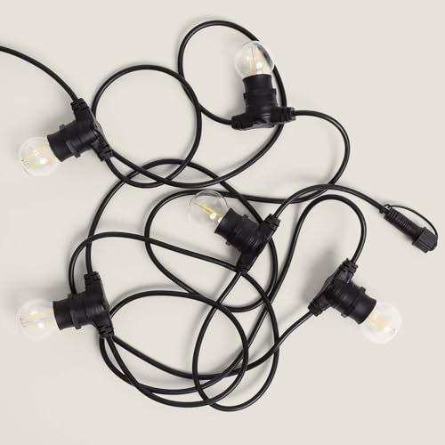 LEDKIA LIGHTING Set Lichterkette Außen IP44 5m Schwarz + 5 LED Glühbirnen Filament B22 2W G45 4000K Neutralweiß