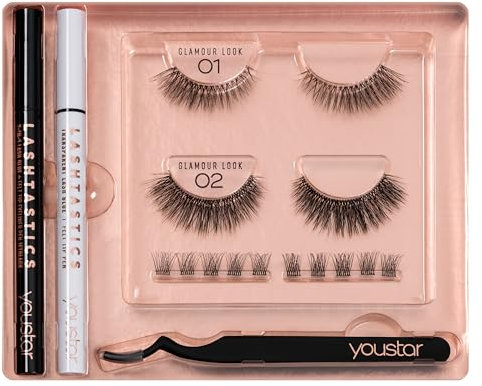youstar LASHTASTICS 3D Wimpern Set/Eyelash Set - Glamour Look | Wiederverwendbare Faux Mink Lashes, Inklusive 2in1 Wimpernkleber & Eyeliner, Künstliche Wimpern Set
