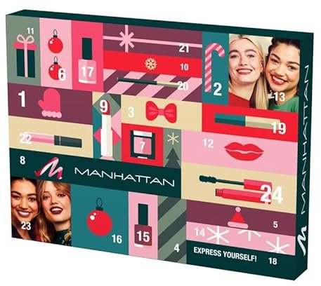 Manhattan Adventskalender 2024 Beauty und Make-up für Frauen, Kosmetik Adventskalender, 24 Geschenke, Wert 150€, Pflege Weihnachtskalender, 24 Türchen mit Beauty-Überraschungen
