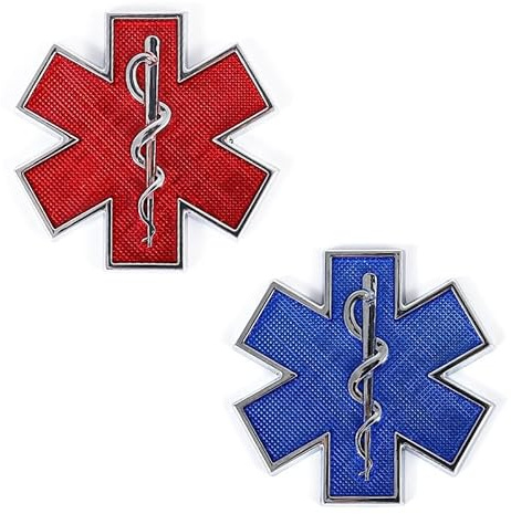 2 x Stern-des-Lebens-Auto-Aufkleber, 6,3 x 6,3 cm, EMT Star of Life Krankenwagen, Sanitäter, Metall, Auto-Heckscheibe, dekorative Aufkleber, Auto-Aufkleber für Autos, Motorräder