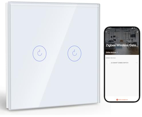 BSEED Smart ZigBee Unterputz Lichtschalter 2 Fach 1 Weg, intelligenter Wandschalter mit Alexa und Google Home, Touchscreen Schalter mit Glaspanel(Neutralleiter, Hub Gateway erforderlich) Weiß
