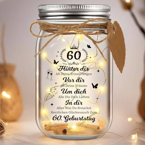 LED bottle light with saying, 60th birthday gift, decorative bottle with fairy lights, light bottle as birthday gift 60 years for family, friends, lover, 60th anniversary gift ideas