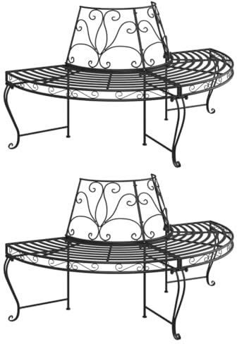 Home Outdoor SonstigesHalbrunde Baumbank 2 STK. Ø 160 cm Schwarz Stahl