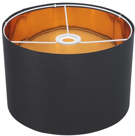 Lampenschirm, Trommel, 30cm Stoff Lampenschirm, für Tisch-, Boden- und Hängelampen, für Wohnzimmer und Schlafzimmer, Kronleuchter Wandleuchte schirm (Schwarz-Gold)