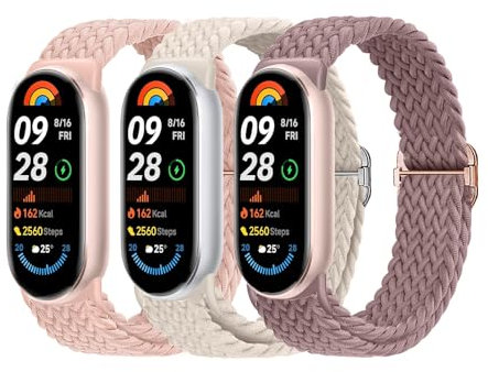AidorMax 3 Pezzi Cinturino Intrecciato Compatibile con Xiaomi Smart Band 9/Xiaomi Smart Band 8, Cinturini in Tessuto Elastico Regolabile per Mi Band 9/Mi Band 8