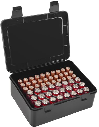 Boîte de rangement pour batterie avec porte-éponge fixe, support pratique pour 24 piles AA, 30 piles AAA (boîte uniquement) - Noir