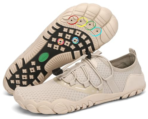 SAGUARO Chaussures Aquatiques Hommes Femmes Séchage Rapide Minimalistes Chaussure d'eau pour Plage Plongée Piscine Bain Légère Barefoot Shoes Kaki Amande,GR.45