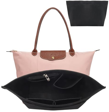 Taschen Organizer für Longchamp L,Organizer für Longchamp Tasche,Handtaschen Organi-zer,Filz Taschenorganizer mit mehreren Taschen,Folding Tote Bag Organi-zerfor Insert Wallet Organi-zer (Schwarz, M)