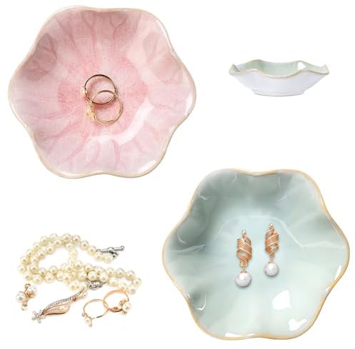 Yistoi 2 Pieces Ceramique Coupelle Bijoux, Forme de Fleur Plateau Bijoux, Bol Décoratif en Céramique,pour Le Rangement Des Bijoux, La Décoration de La Maison, Beau et Bien Rangé