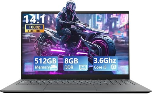 Morostron 14.1 Laptop Core i5, 2.5K FHD IPS Display, 8GB RAM 512GB SSD, W11 Metal Laptop Computer with Fingerprint Reader & Backlit Keyboard, WiFi, HDMI, Type-C, USB 3.0, Bluetooth 4.2