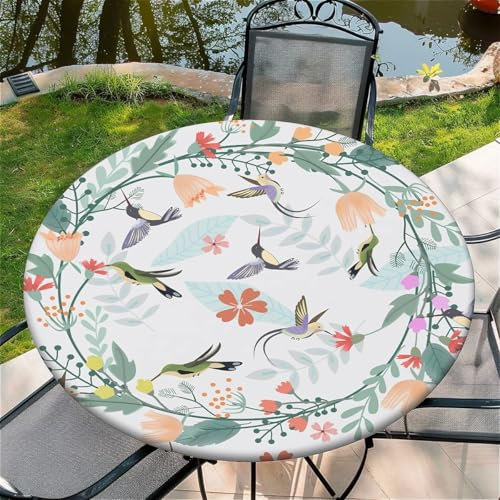 Outdoor Runde Tischdecke mit Gummizug Ø 36(90cm) - Elastisch Garten tischdecke mit Vögel Muster Passend für 75-85cm breite Tische
