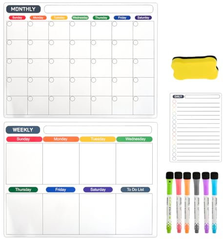 YOPEUC Paquete de 10 Calendario Magnético para Nevera,Planificador Semanal Magnetica,Organizador Familiar Pizarra Borrable con 6 Marcadores y 1 Borrador, Planificador Semanal Nevera 40 x 30cm