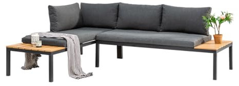 Riess Ambiente Modulare Garten Sitzgruppe Orlando Lounge - 240cm - Champagner Greige - Aluminium WPC - wetterfest inkl. Kissen Ablagefläche