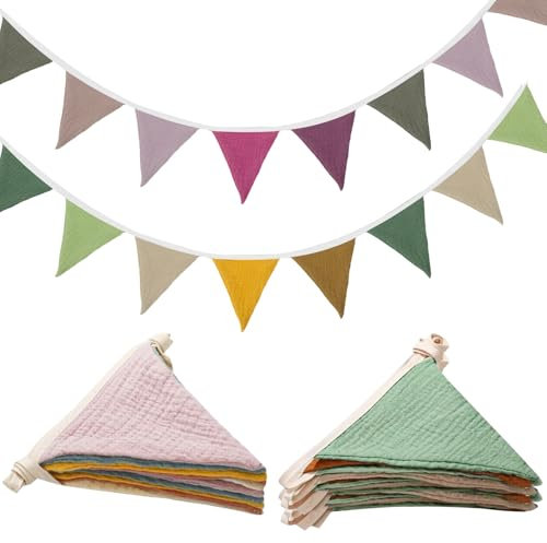 2 STK Wimpelkette Outdoor Wetterfest, 2.73 M Wimpelkette Stoff Girlande Outdoor, Garten Wimpelgirlande Bunt für Kinderzimmer Geburtstag Hochzeit Einschulung Dekoration(20 Wimpel, 2.73m x 2 STK)