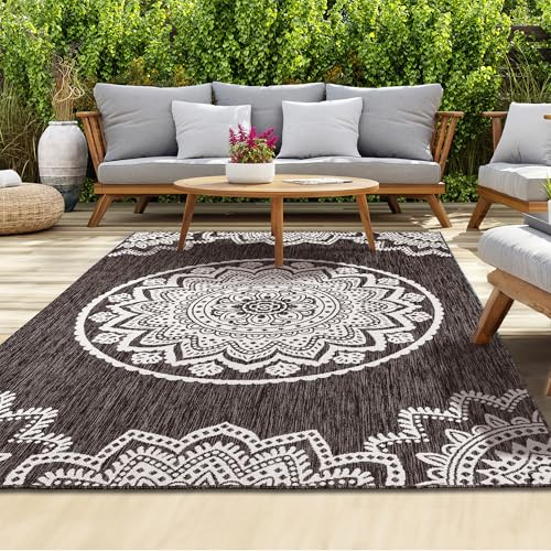 homeart Outdoor Rug - Easy-Clean, Durable, Stain-Resistant, Weather & UV Resistant Indoor & Outdoor Rugs for Porch, Deck, Balcony, Garden, Picnic and Patio | Mandala-D.Natural,Cream, 200x290