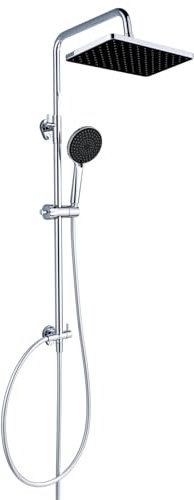 YEAUPE PRO Tapless Kit doccia in acciaio inox cromato | Soffione ABS 30x20cm | 3 modelli di doccia nero| Tubo doccia da 160cm | Asta doccia regolabile, altezza da 65-102cm