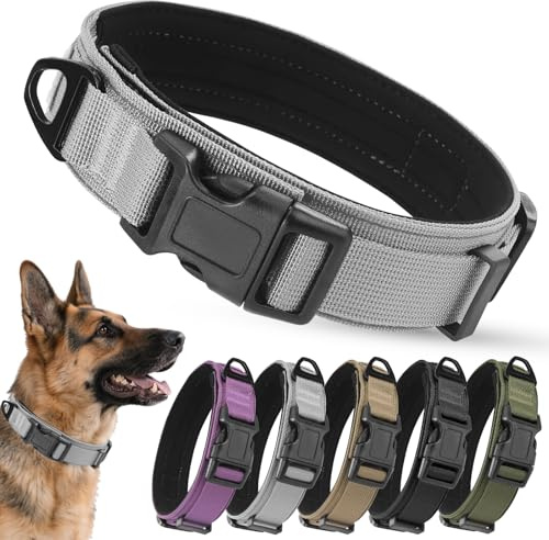 Ledeak Taktisches Hundehalsband, Verstellbares Polypropylen Nylon Hunde Halsband mit Sicherheitsschnalle, Gepolstert Weich Hundehalsbander, Tactical Dog Collar für Mittlere Große Hunde (Grau, XL)