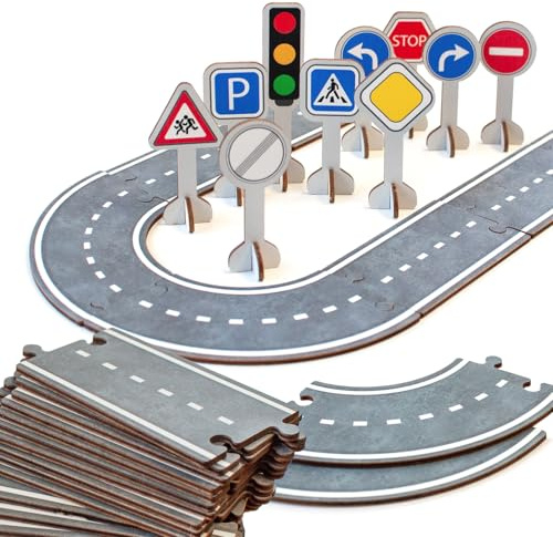 Vemkel Holz Puzzle Fahrbahn für Autos Additions, Spiele ab 3 Jahren, Holz Puzzle ab 3 Jahre, Jigsaw Puzzle, Lernspiele ab 3 Jahre, Vorschule Spiele — 41 St