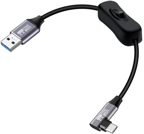 YINGAYOU 90 Degree USB C Cable with Switch USB 3.2 Type C Cable Fast Charging 60W 3A High Speed Data Transfer 10Gbps, for Laptops, PC, Phone, Car (Black, 1FT / 0.3 m)