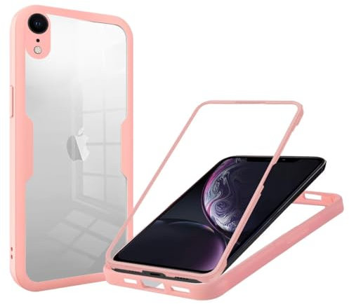 GoodcAcy for iPhone XR Case, [Built-in Glass Screen Protector] Military Grade Full Body 360 Shockproof Stylish Bumper Transparent Back Case Cover for iPhone XR(pink)