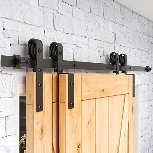 366cm Sliding Barn Door Hardware Kit - Single Track Bypass System for 176cm Wide Interior Double Doors - Easy Install Modern Design