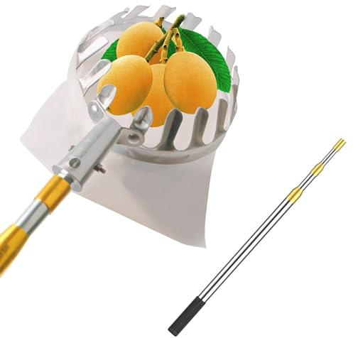BCJMKDX cueilleur de Fruits, Cueilleur de Fruits Extensible en Acier Inoxydable, for abricots, poires, Oranges et Autres Fruits des Arbres(2.1m)