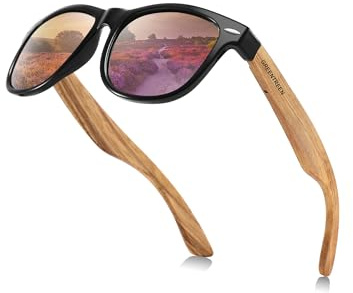 GREENTREEN Lunettes de Soleil Femmes Bois:Polarisées Conduite(Mauve Clair)