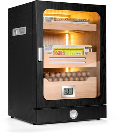 Zigarrenhumidor-Schrank mit 3 Regalen aus spanischem Zedernholz, Hygrometer, Befeuchter und Schublade für Zigarrenzubehör, große Tisch-Zigarrenkiste mit 150 Fächern für Zuhause und Büro (Schwarz)