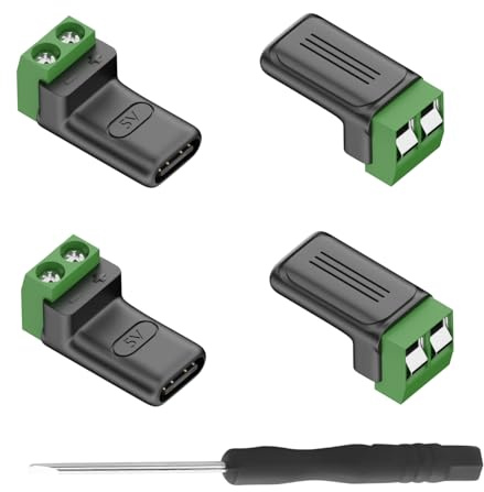 QIANRENON USB C 2 Pin Lötfreier Adapter Solderless Socket USB Typ C Buchse auf 2Pin Klemmenblock Lötfrei Aufladen Anschluss 5V3A für DIY Reparatur Ersetzen USB C Port (Keine Datenübertragung), 4Pcs