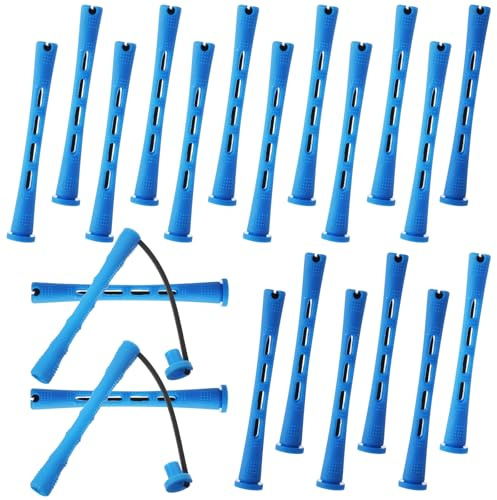 Lot de 40 tiges de permanente ondulées à froid en plastique pour cheveux naturels longs et courts pour femme, fer à friser pour boucler et coiffer soi-même, bleu