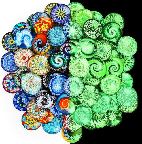 Domkan Pack of 100 Colourful Children's Muggle Stones, 25 mm Mixed Colour Glass Stones, Glass Cabochons with Adhesive Backing, Glass Stones Decoration for DIY, Crafts, Pendants, Jewellery Making, Home